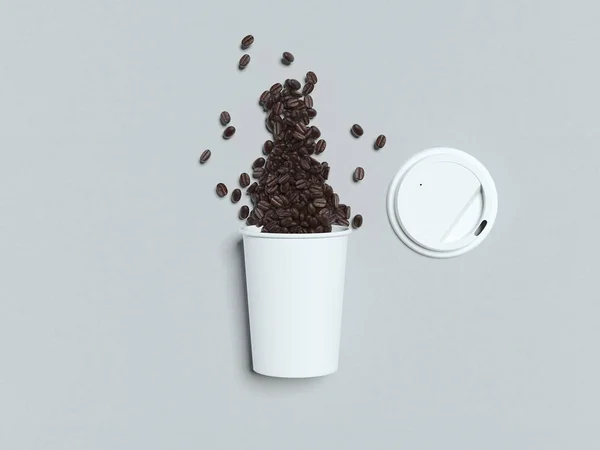 Xícara de café branco com grãos dentro. Renderização 3d — Fotografia de Stock