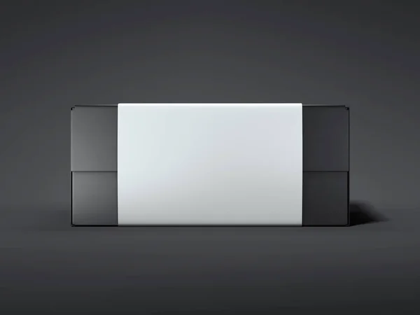 Caixa preta com etiqueta branca. Renderização 3d — Fotografia de Stock