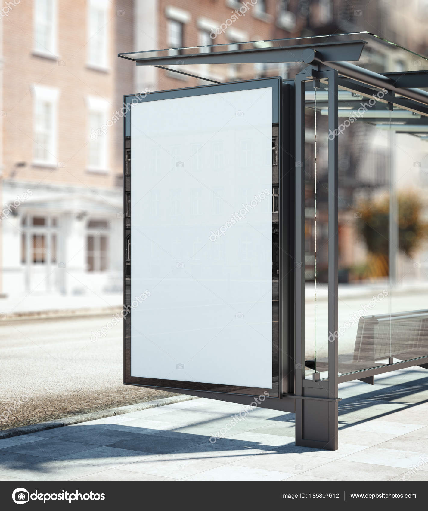 Download Free Bus Stop With Blank Ad Banner 3d Rendering Stock Photo C Ekostsov 185807612 PSD Mockup Template