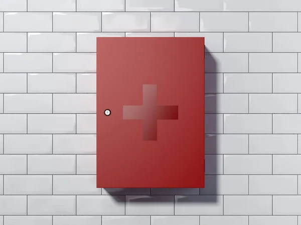Κλειστό το κόκκινο κουτί πρώτων βοηθειών. 3D rendering — Φωτογραφία Αρχείου