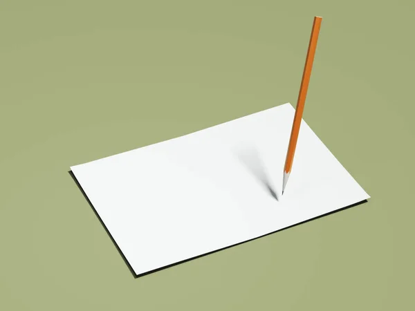 Orange pencil and white paper sheets. 3d rendering — Stock Photo, Image