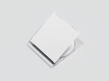 Beyaz disk boş etiket ve şeffaf paketiyle birlikte. 3D render