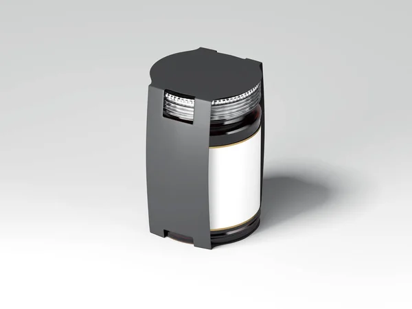 Καφέ βάζο με λευκή ετικέτα και το μαύρο κάλυμμα. 3D rendering — Φωτογραφία Αρχείου