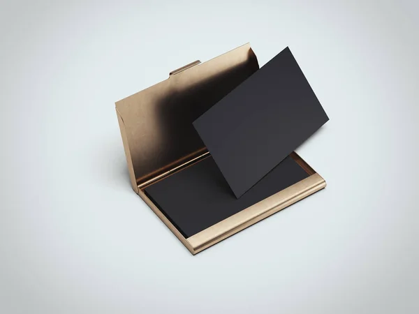 Μαύρο επαγγελματικές κάρτες με χρυσή θήκη. 3D rendering — Φωτογραφία Αρχείου