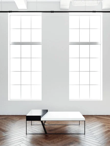 Loft interior with windows and empty table. 3d rendering — Stock Photo, Image