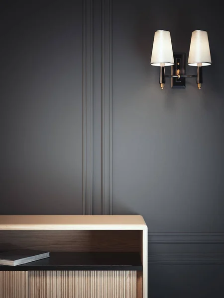Dark classic interiéru s lampou a kabinetu. 3D vykreslování — Stock fotografie
