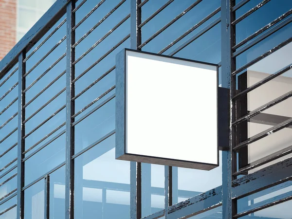 Blanco vierkante uithangbord. Ingang opslaan. 3D-rendering — Stockfoto