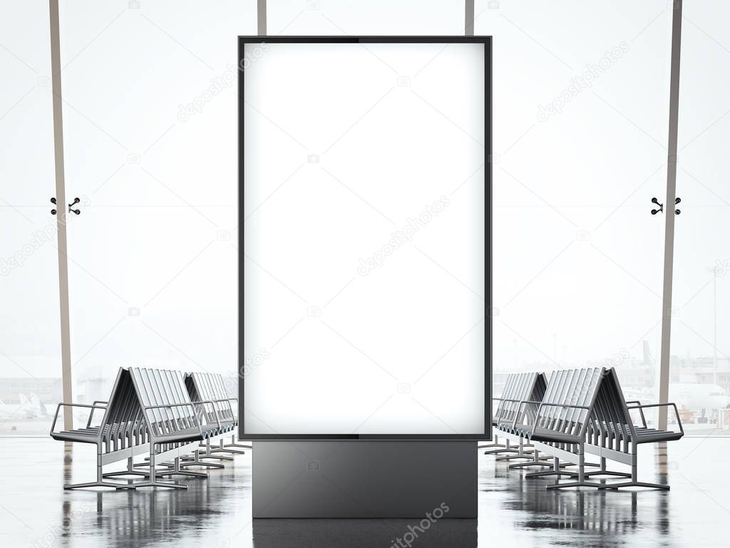 Blank vertical banner in the airport. 3d rendering