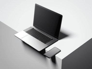 Modern gümüş laptop ve smartphone. 3D render