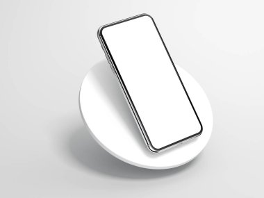 Silindir üzerinde izole Modern gümüş smartphone. 3D render
