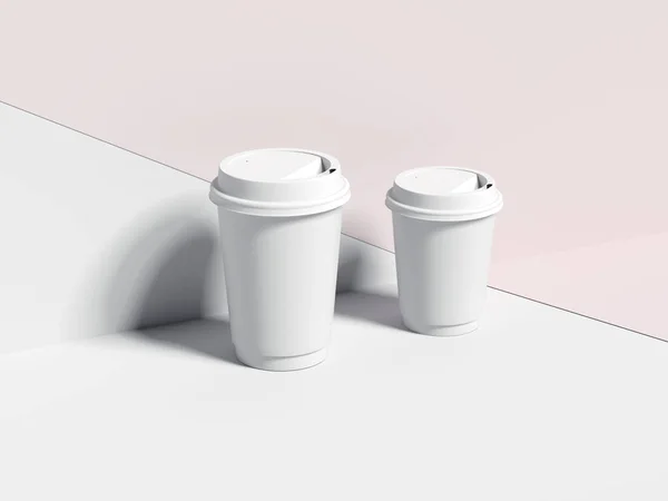 Δύο φλιτζάνια λευκό κενό χαρτιού καφέ. 3D rendering — Φωτογραφία Αρχείου