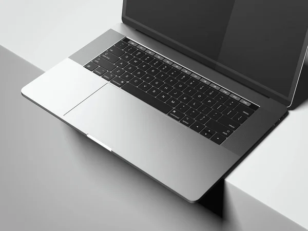 Moderner silberner Laptop. 3D-Darstellung — Stockfoto