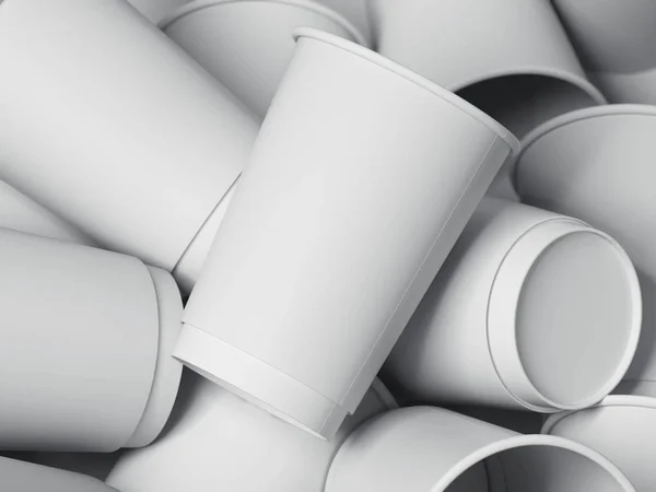 Un montón de tazas de café de papel. renderizado 3d — Foto de Stock
