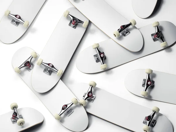 Bos van lege witte skateboards. 3D-rendering — Stockfoto