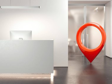 Bilgisayar ile modern temiz ofis Resepsiyon. 3D render