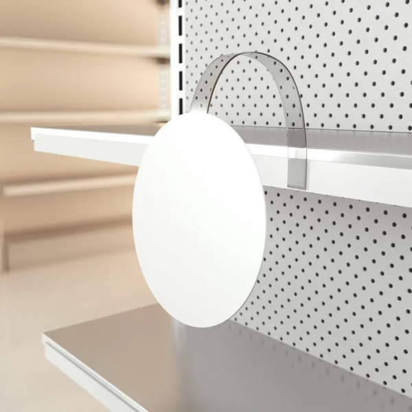 Bianco adesivo realistico isolato per la promozione su rack bianco, rendering 3d — Foto Stock
