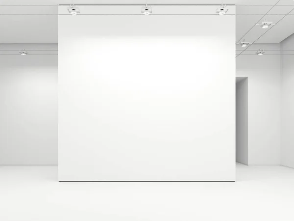 Galeria moderna brilhante com paredes brancas, renderização 3d — Fotografia de Stock