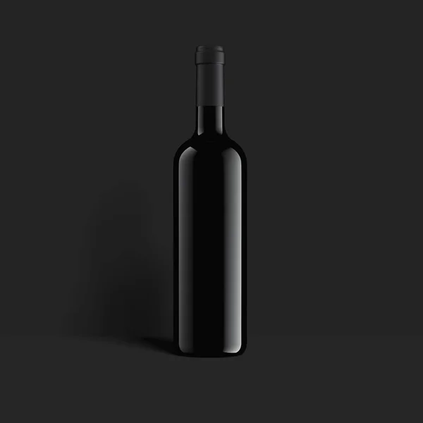 Butelka wina czarny na czarnym tle, renderowania 3d — Zdjęcie stockowe
