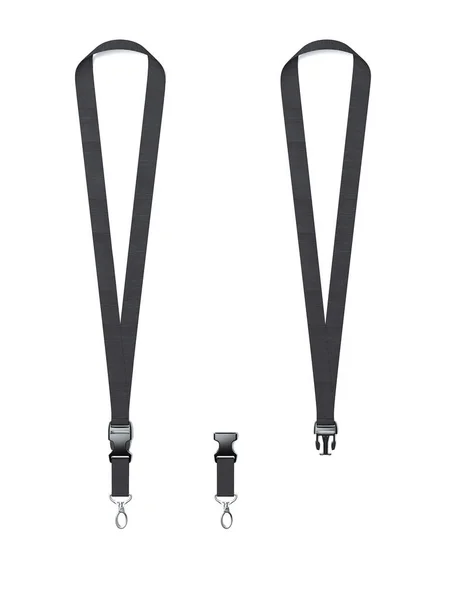 Set of lanyard and badge with black ribbon and fastener, 3d rendering — Stock Photo, Image