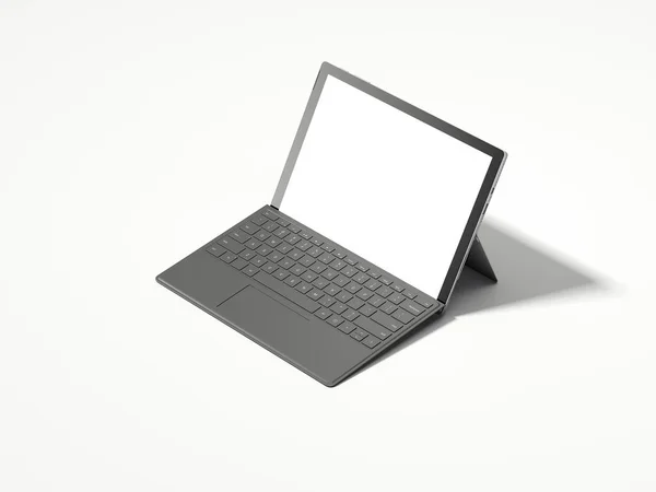 Laptop preto realista com tela branca, renderização 3d — Fotografia de Stock