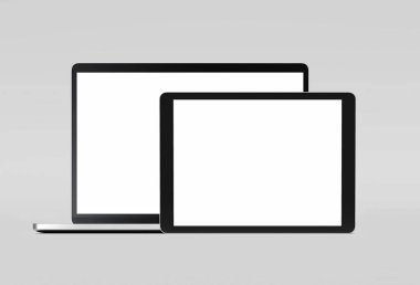 Siyah tablet, 3d render ile gerçekçi siyah dizüstü