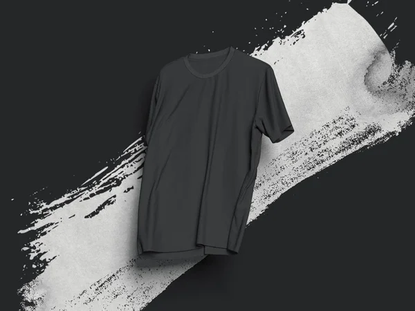 Schwarzes T-Shirt auf schwarzem Hintergrund, 3D-Darstellung — Stockfoto