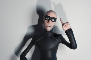 Karakter Hacker John Scammer maske hırsızlığında. Siber saldırı ve internet güvenliği kavramı. 3d oluşturma.