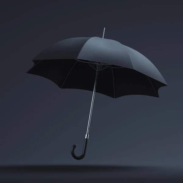 Paraguas negro realista aislado sobre fondo oscuro. renderizado 3d. Copiar espacio. Espacio vacío . — Foto de Stock