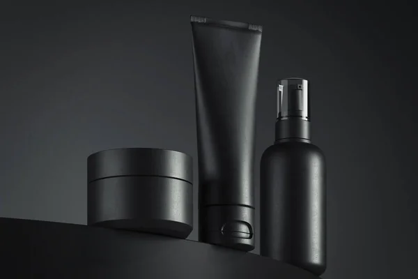 Kosmetisk flaska Set för vätska, kräm, gel, lotion. Skönhetsprodukt förpackning, tomma mallar av behållare. 3d-konvertering — Stockfoto