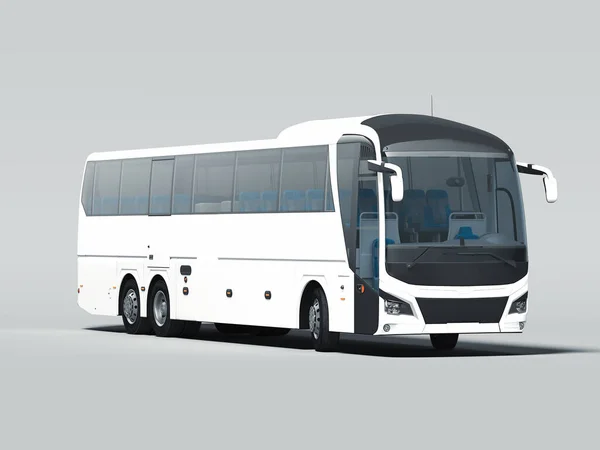 Moderner weißer realistischer Bus isoliert auf grauem Hintergrund. 3D-Darstellung. Frontansicht. — Stockfoto