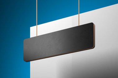 Boş siyah tabela maketi. Soyut çok renkli arkaplanda boş işaret şablonu. Sokak tabelası, 3D görüntüleme.