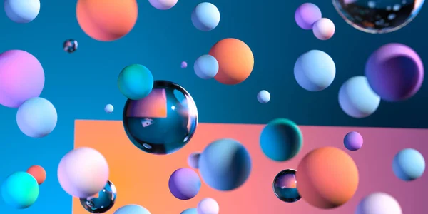 Bolas de vidro fosco e brilhante transparente multicolorido como fundo abstrato. Renderização 3d . — Fotografia de Stock