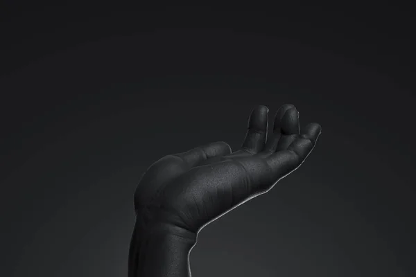 Realistická lidská ruka s prázdným prostorem jako ukázka izolované na černém pozadí. 3D vykreslování. Minimalismus — Stock fotografie