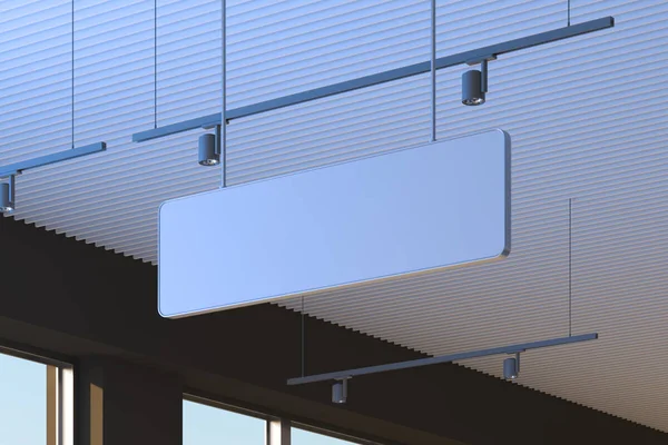 Doek wit bord modelleren. Lege bewegwijzering sjabloon in moderne lichte gebouw interieur. Straatnaambord, 3d weergave. — Stockfoto