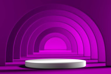 Soyut Violet Arkaplanı 'nda Boş Alanı Olan Modern Vitrin. Performans veya Ürün Reklamı Sahnesi. 3d oluşturma.