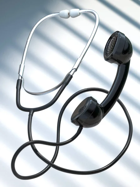 Retro telefon připojen s fonendoskopem. Online konzultace po telefonu. 3D vykreslování. — Stock fotografie