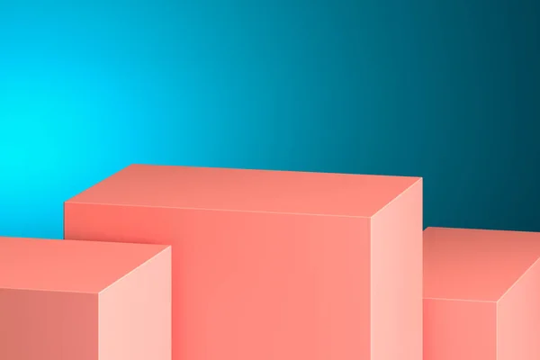 Modern Pink Foursquare Showcase With Empty Space Pedestal on Light Blue Background. 3d rendering. — Stock Photo, Image