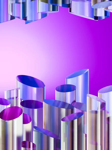 Perlaceous Canvas Pipes Showcase With Empty Space Pedestal on Light Violet Background. Coral In Sea. 3d rendering. — Stock Photo, Image