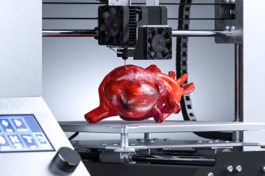 Üç boyutlu yazıcı nakil için gerçekçi kalp yazıcıları basıyor. Gelecekçi Teknolojiler. 3d oluşturma.