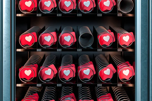Menyukai Icon In Vending Machine. Konsep Jual Dan Membeli Cinta, Persahabatan Dan Menyukai. Rendering 3d — Stok Foto