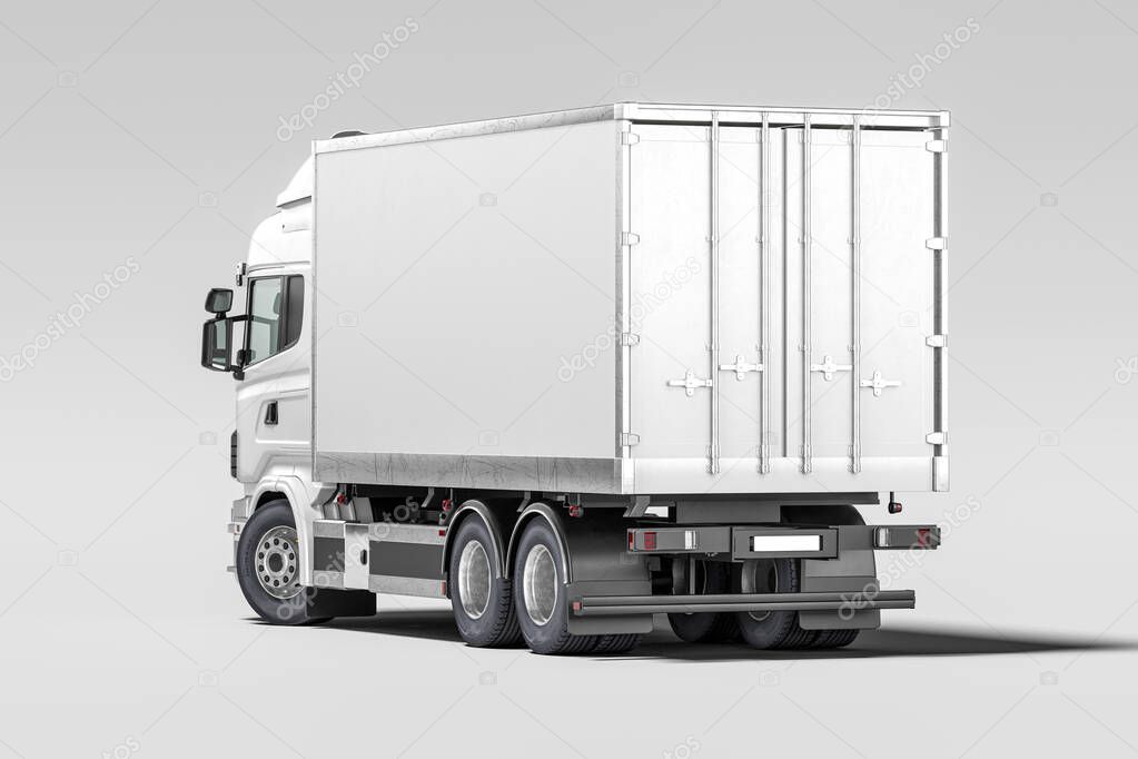 Back View Of White Truck With Empty Space On Refrigerator For Long Haul Delivery. 3d rendering
