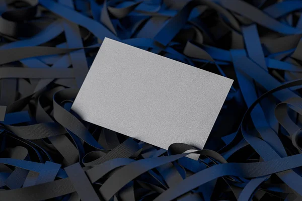 White Blank Business Card On Black Illuminated Ribbons. 3d Rendering. Copy Space. Empty Space. — Stockfoto