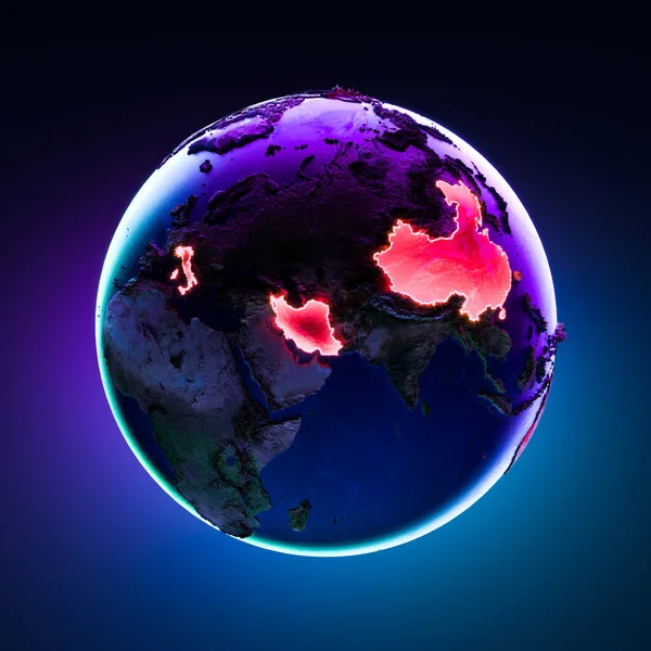 Landen, gevangen genomen door SARS coronavirus, 2019-nCoV: China, Italië, Iran. 3D-weergave. — Stockfoto
