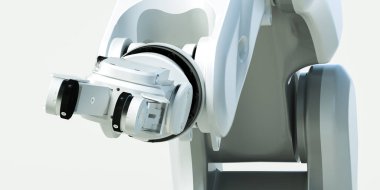 Beyaz Arkaplanda Beyaz Robot Mekanik Kolu. Yapay zekaya sahip sibernetik organizma. 3d oluşturma.