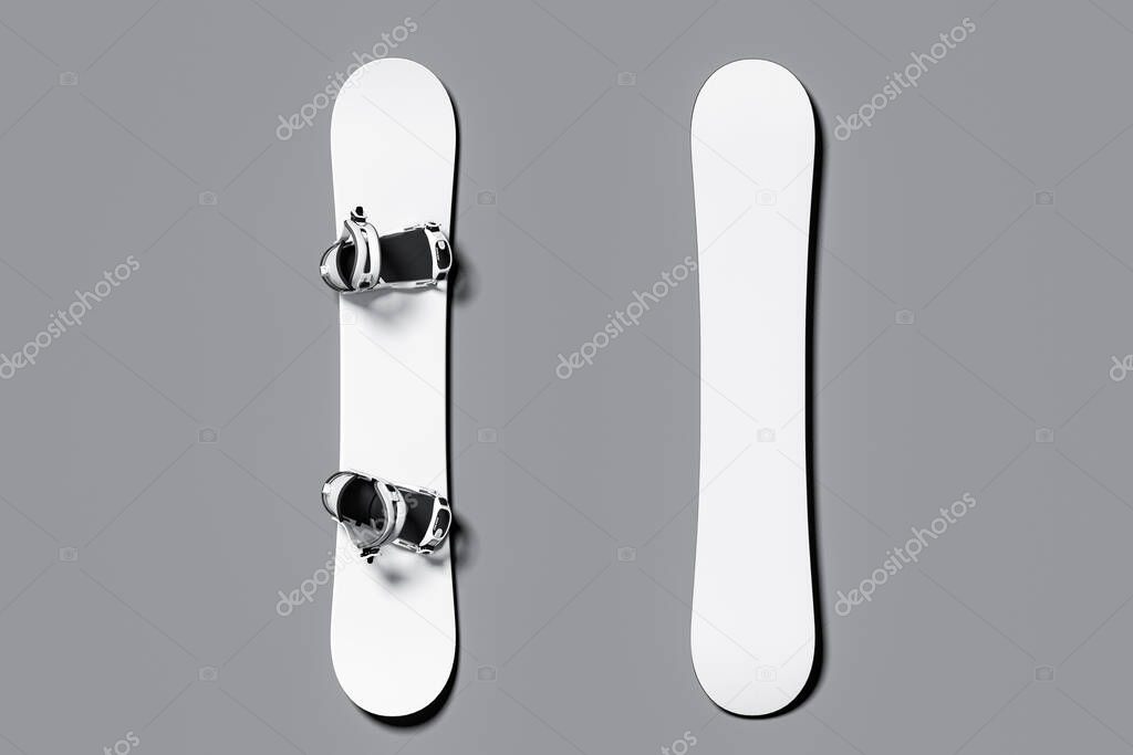 White Snowboard With Snowboard Boots Near White Snowboard With Copy Space And Empty Space. 3d Rendering.