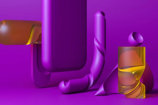 Abstract Matte And Glossy Figures of Violet and Transparent Orange Colors на сайті Violet Background 3d рендеринг — стокове фото