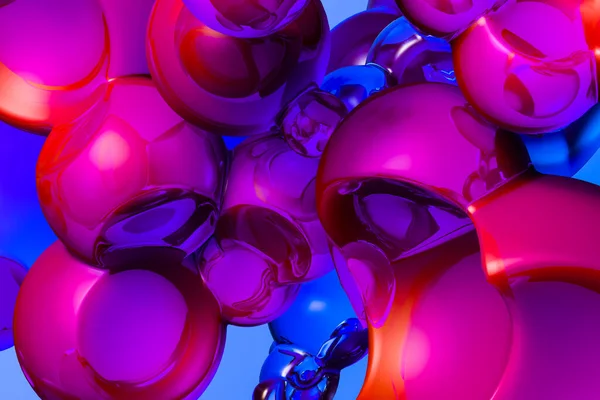 Background With Glossy Pink, Violet, Blue, Red Bubbles. 3D Rendering. — Stock Photo, Image