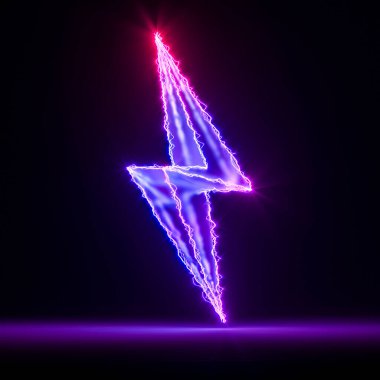 Karanlık Arkaplanda Violet Neon Electric Lightning. 3d Hazırlama.