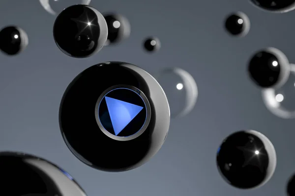 Bola mágica adivino con botón de juego azul, 3d renderizado . —  Fotos de Stock