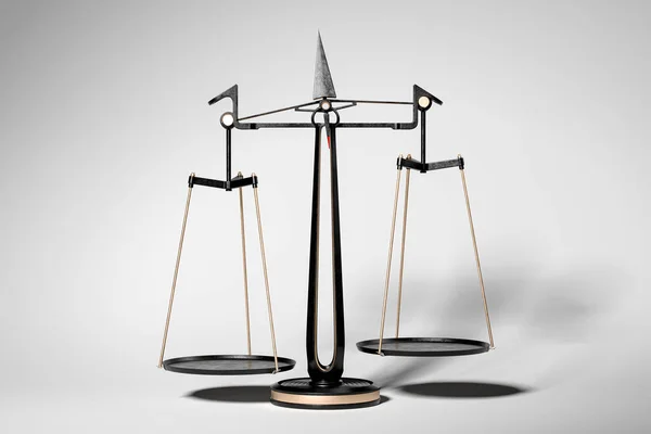 Scales, Metallic Balance Scale on White Background. Justice Symbol. 3d rendering — Stock Photo, Image